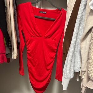 SHEIN Vibrant Red Long Sleeve Dress